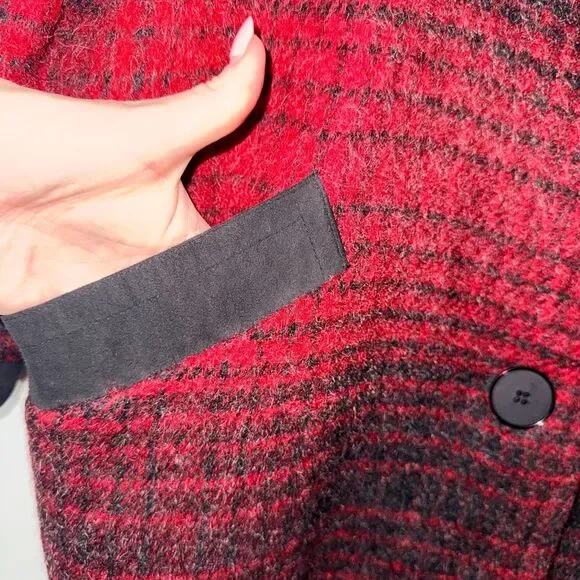 Vintage Woolrich Wool/Mohair Houndstooth Plaid Coat - Red/Black M - Picture 4 of 8